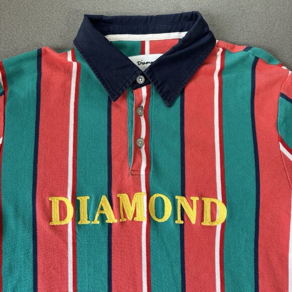 Diamond Supply Co Rugby Polo Shirt Embroidered Logo Mens M Skateboard Colourful - Picture 2 of 14